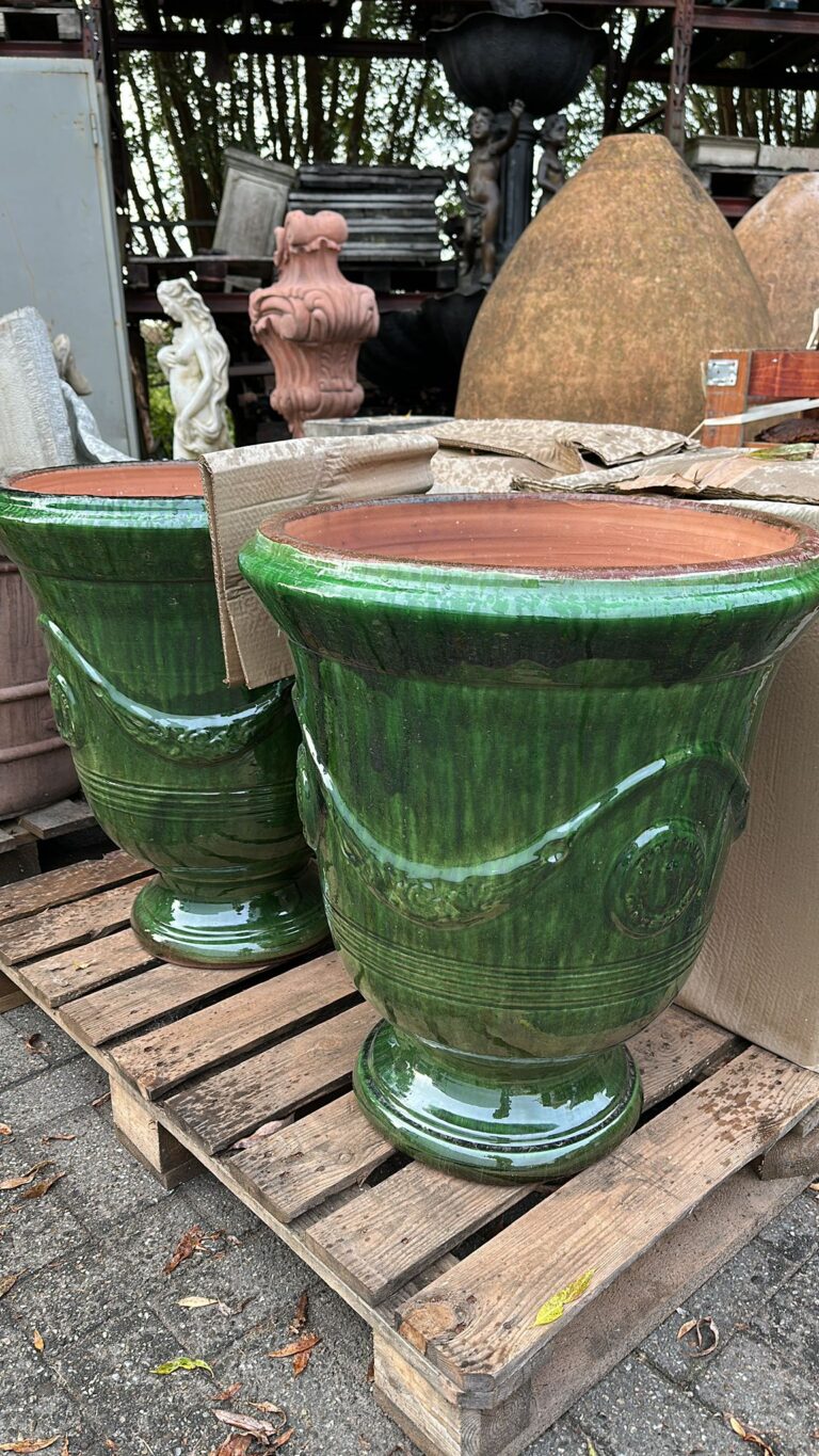 Pair of Green Glazed Anduze Urns