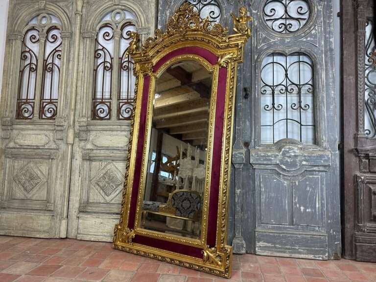 Baroque Gilt Mirror with Crimson Velvet