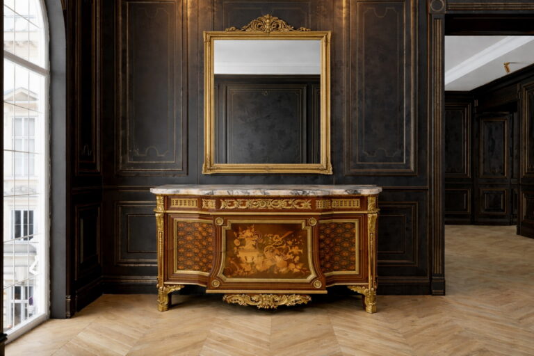 Marquetry Commode & Gilt Mirror